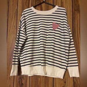Maurices Cream and Black Striped Sweatshirt with Pink Heart